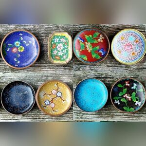 Antique Set of 8 Cloisonne Enamel Plates | Classical Pre-Communist China Trinket